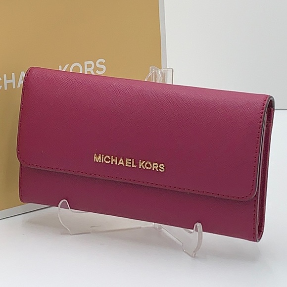 MICHAEL KORS JET SET TRAVEL LG TRIFOLD MAGENTA - Picture 15 of 16